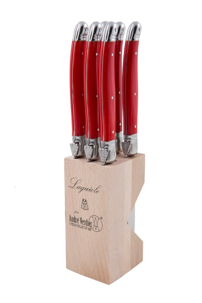 Steak Knife Block - Andre Verdier Laguiole Debutant - Set of 6 - Red