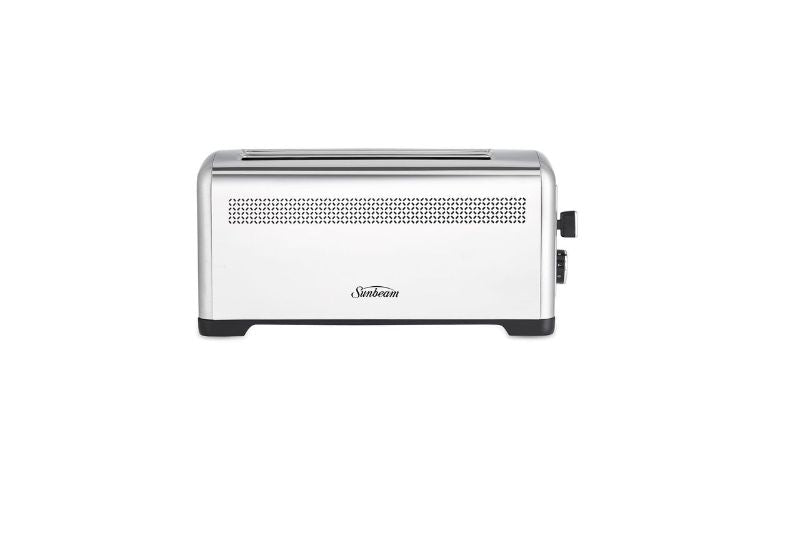 Sunbeam Fresh Start 4 Slice Toaster in stainless steel, featuring QuickCheck™, 9 browning settings, and high lift lever.