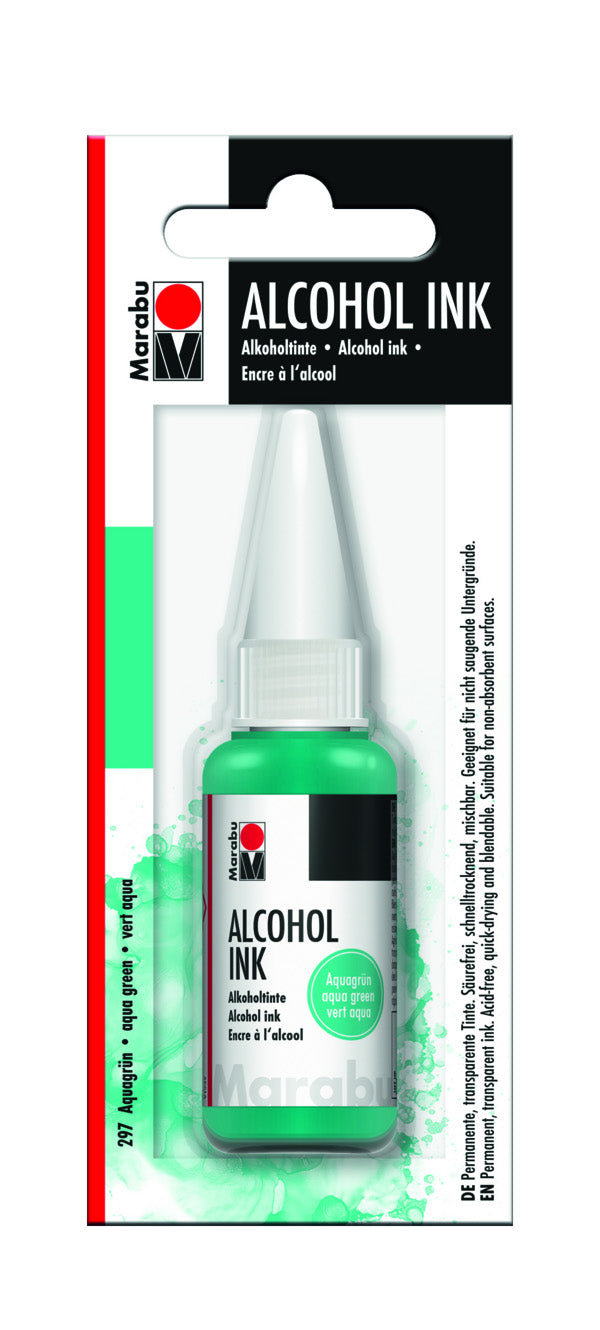 MARABU Alcohol Ink in Aqua Green, 20ml, ideal for vibrant fluid art on non-absorbent surfaces, blends beautifully.