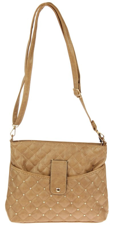 Handbag - Criss Cross with Studs - Taupe