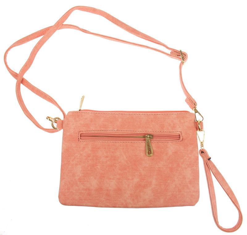 Handbag Plain Cross Body Back Zip Pocket - Coral
