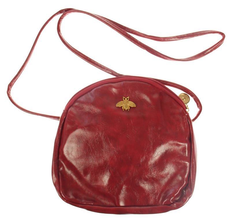 Handbag with Metal Bee Front Detail - Wine