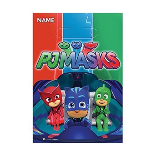 PJ Masks loot bags featuring Catboy, Owlette, and Gekko, perfect for filling with treats for birthday parties.