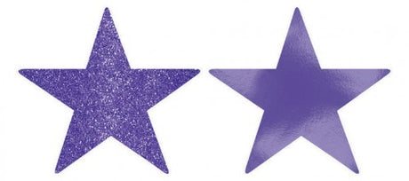 Pack of 5 New Purple solid star cutouts with foil and glitter, perfect for party decor and celebrations.