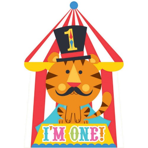 Colorful Fisher Price circus invitations for a child's 1st birthday, pack of 8, perfect for festive celebrations.