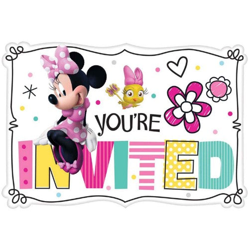 Pack of 8 Minnie Mouse Happy Helpers postcard invitations, 4.25 inches, perfect for themed parties.