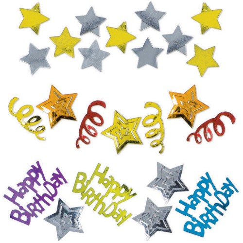 Vibrant star-shaped confetti in various colors for festive birthday celebrations, made from eco-friendly materials.