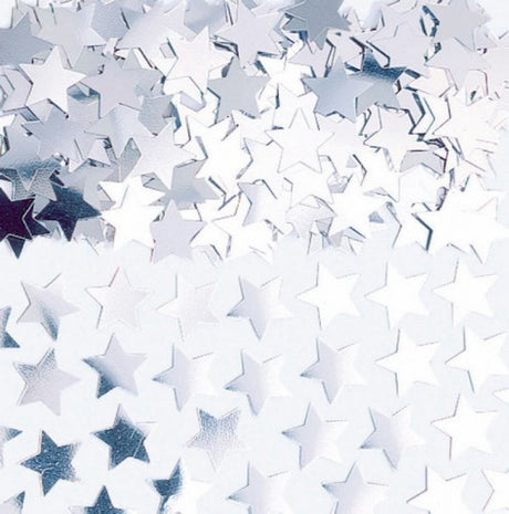 Silver mini star confetti in a 7g bag, perfect for adding sparkle to parties, weddings, and creative projects.