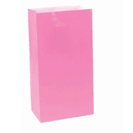 Bright pink large paper bags, 10" x 5", pack of 12, perfect for gifts and events with a stylish touch.