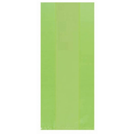 Vibrant kiwi-themed cello party bags in a pack of 25, ideal for treats and favors, measuring 9 1/2" x 4".