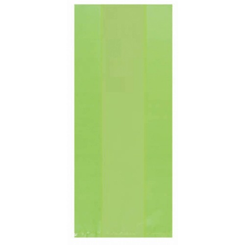 Vibrant kiwi-themed cello party bags in a pack of 25, ideal for treats and favors, measuring 9 1/2" x 4".