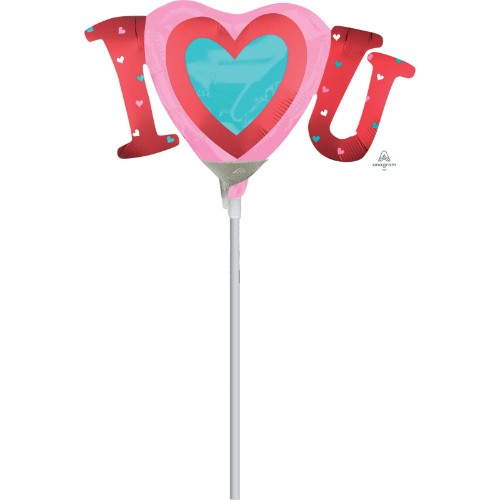Mini 'I Heart U' foil balloon in vibrant colors, perfect for celebrations and expressing love at any occasion.