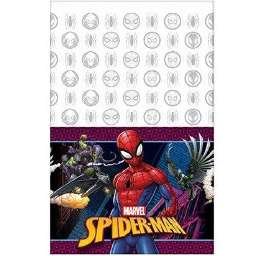 Spiderman Webbed Tablecover in vibrant colors, measuring 137cm x 243cm, perfect for themed parties.