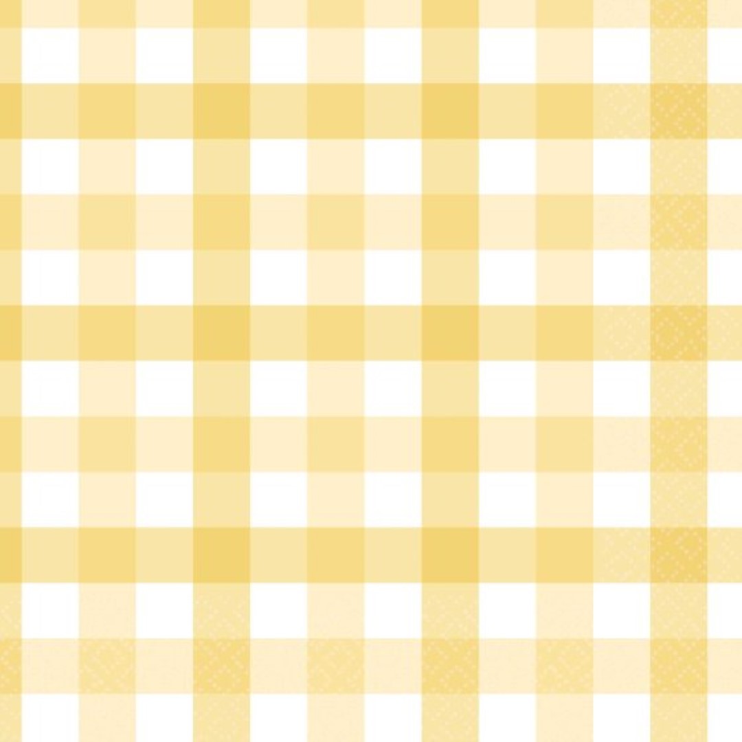Pastel yellow gingham lunch napkins, pack of 16, perfect for elevating any dining experience or occasion.