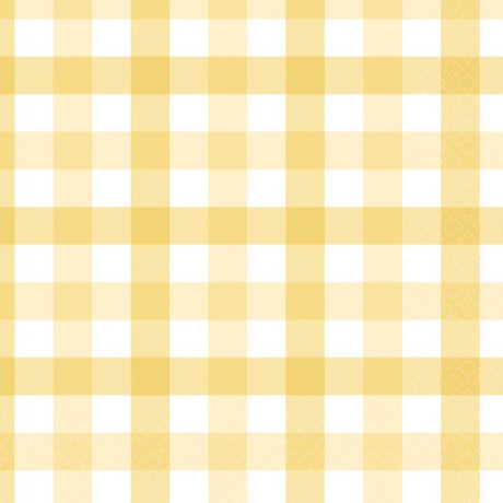 Pastel yellow gingham lunch napkins, pack of 16, perfect for elevating any dining experience or occasion.