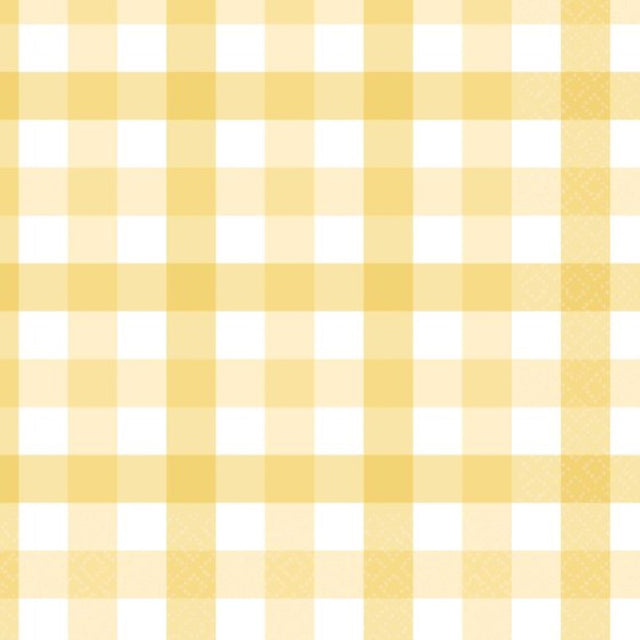 Pastel yellow gingham lunch napkins, pack of 16, perfect for elevating any dining experience or occasion.