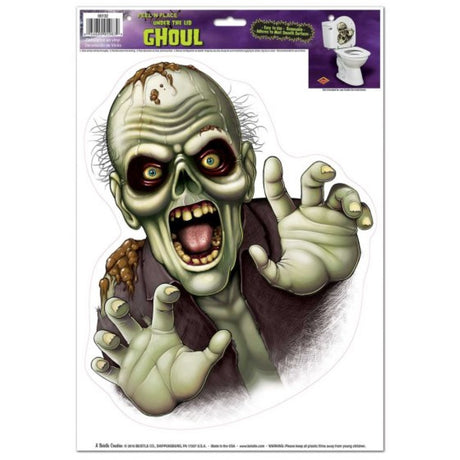Beistle Under The Lid Ghoul Peel 'N Place decoration featuring a spooky ghoul design, perfect for Halloween parties and decor.