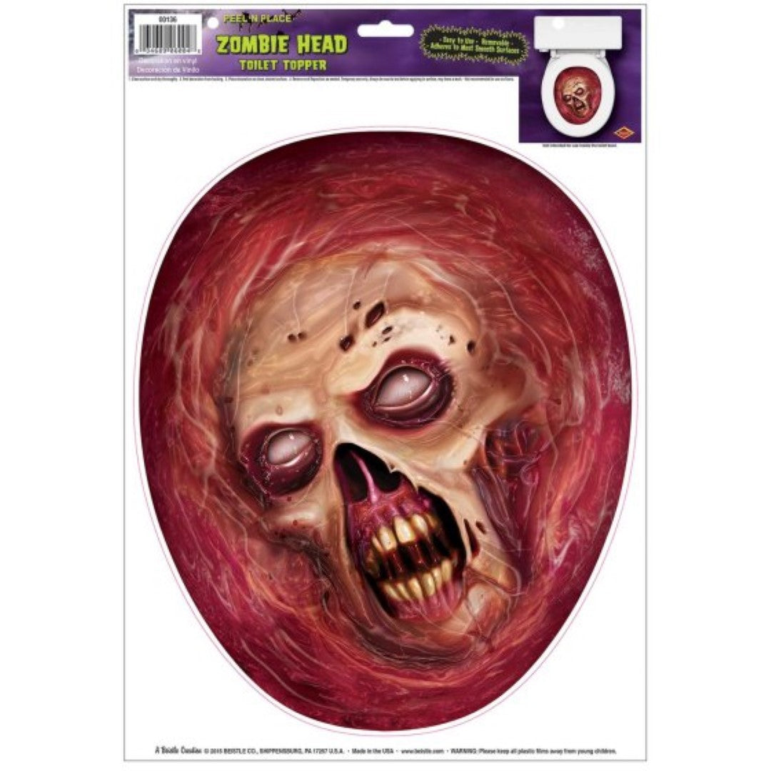 Beistle Zombie Head Toilet Topper adds a spooky touch to your bathroom with a lifelike zombie head for Halloween fun.