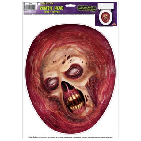 Beistle Zombie Head Toilet Topper adds a spooky touch to your bathroom with a lifelike zombie head for Halloween fun.