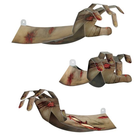 Pack of 4 Beistle 3-D Zombie Hands, 38cm, realistic decorations for Halloween parties and haunted house themes.