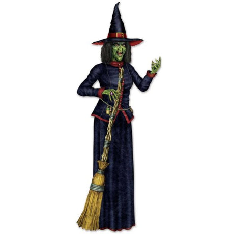 Beistle Jointed Witch decoration standing 189cm, perfect for Halloween festivities, featuring colorful design and jointed limbs.