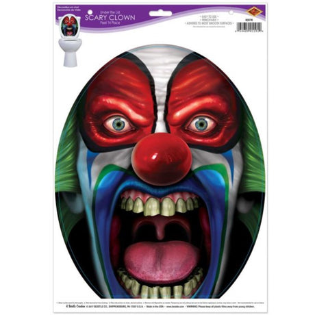 Chilling peel-and-stick clown decoration, 30cm x 43cm, perfect for Halloween parties and haunted houses.