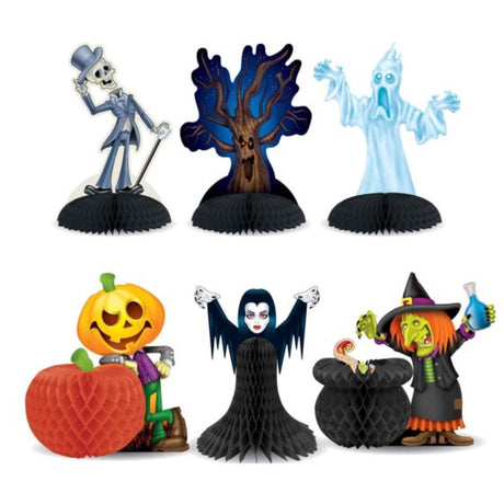 Six vibrant Halloween character centerpieces, perfect for adding spooky charm to festive decorations.