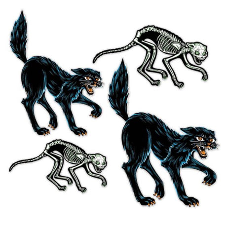 Whimsical vintage jointed cats for Halloween, 50cm to 69cm tall, perfect for festive indoor and outdoor decorations.