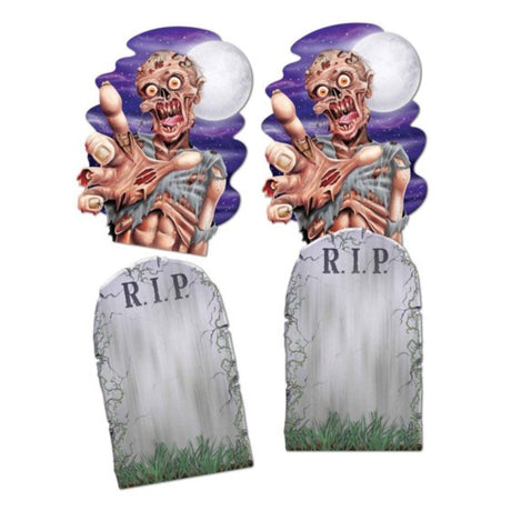 Beistle Jumbo Tombstone and Zombie Cutouts, 62cm, ideal for Halloween décor, durable for indoor or outdoor use.