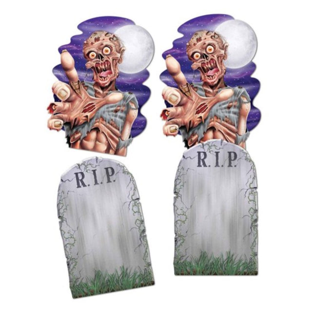 Beistle Jumbo Tombstone and Zombie Cutouts, 62cm, ideal for Halloween décor, durable for indoor or outdoor use.