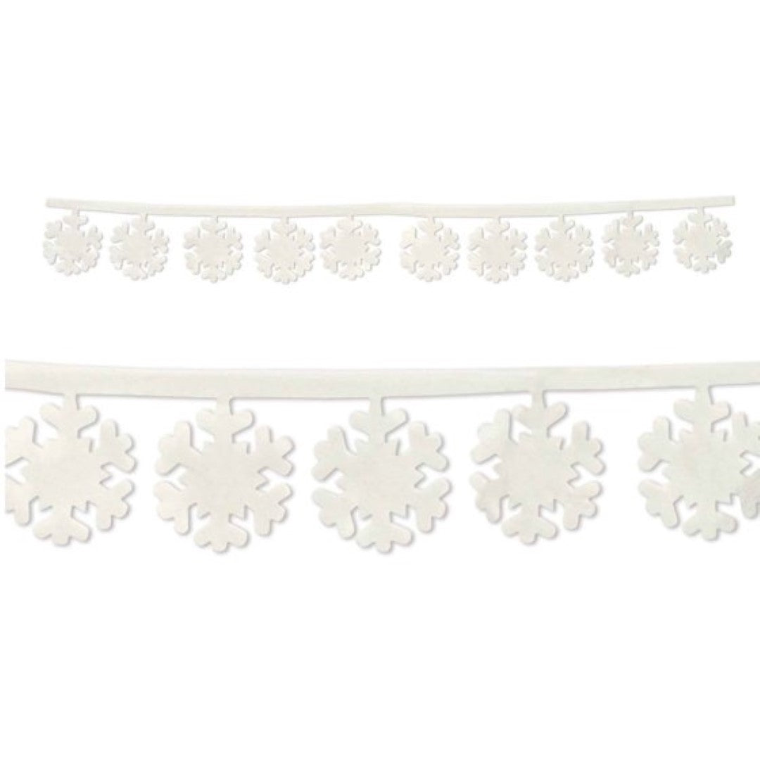 Pack of 2 Beistle Fabric Snowflake Garlands, 119cm, perfect for festive winter décor and holiday celebrations.