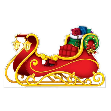 Vibrant Beistle Stand-Up Santa's Sleigh, 91cm x 152cm, perfect for festive holiday decor and photo backdrops.