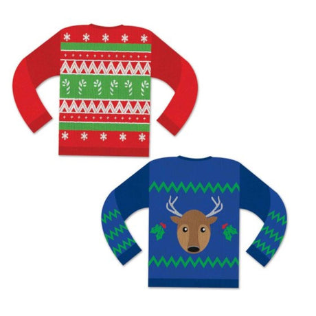 Colorful Beistle ugly sweater cutouts, 37cm, perfect for festive decorations at holiday parties.