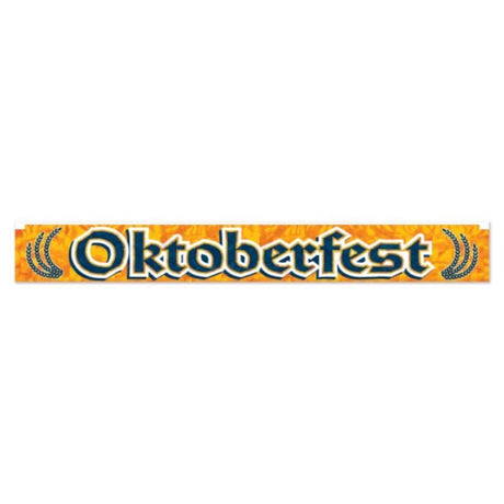 Vibrant metallic Oktoberfest fringe banner in traditional colors, perfect for festive decorations and photo opportunities.