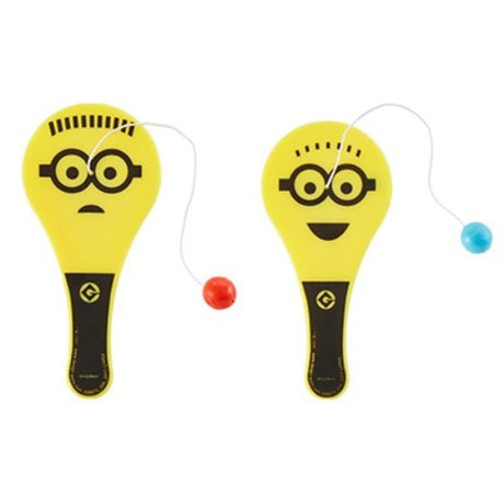 12-pack of Despicable Me Minion paddle balls, vibrant, fun party favors for kids' celebrations and themed events.