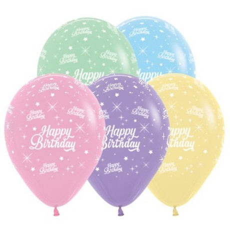 Pack of 25 pastel latex balloons for birthdays, adding elegance and cheer to celebrations. Perfect for indoor and outdoor use.