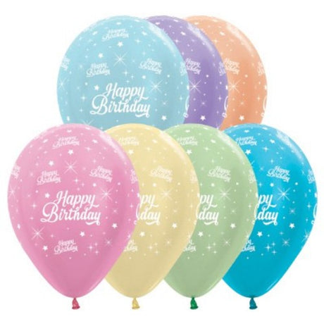 30cm pack of 25 assorted satin pearl balloons, perfect for stylish birthday celebrations and festive decorations.