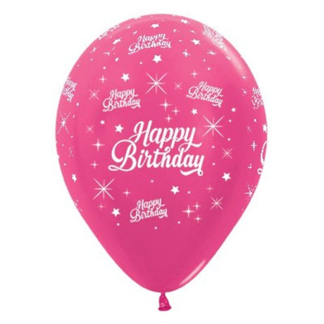 Pack of 25 vibrant 30cm fuchsia metallic latex balloons for cheerful birthday celebrations and festive decor.
