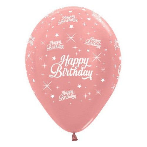 30cm rose gold metallic balloons in a pack of 25, perfect for elegant birthday celebrations and party decorations.