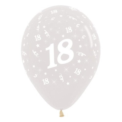 Pack of 25 Age 18 jewel crystal clear balloons, perfect for elegant birthday celebrations and memorable events.