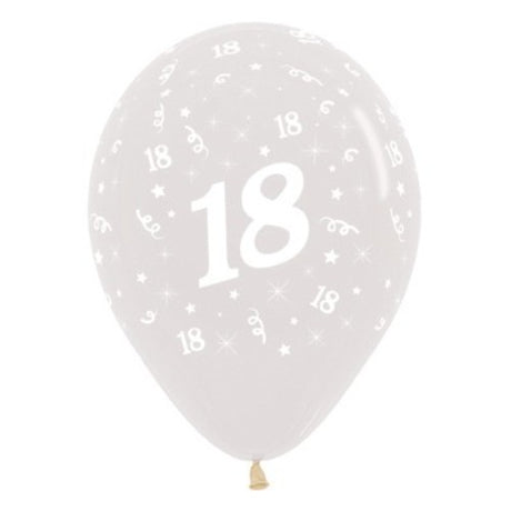 Pack of 25 Age 18 jewel crystal clear balloons, perfect for elegant birthday celebrations and memorable events.