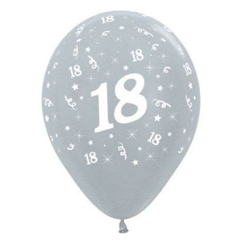 Pack of 25 elegant silver metallic pearl balloons for 18th birthday celebrations, 30cm in size, ideal for festive decorations.