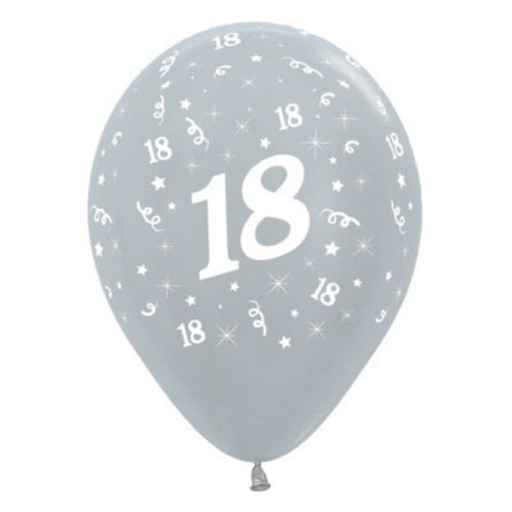Pack of 25 elegant silver metallic pearl balloons for 18th birthday celebrations, 30cm in size, ideal for festive decorations.