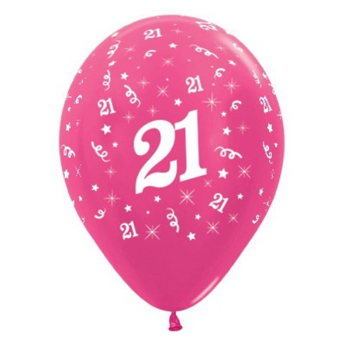 Pack of 25 fuchsia metallic pearl balloons for 21st birthday celebrations, adding elegance and fun to any party decor.