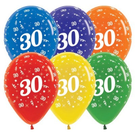 Pack of 25 Age 30 jewel crystal latex balloons, perfect for elegant birthday celebrations and photo backdrops.