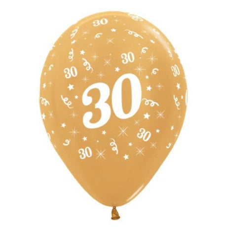 30th birthday celebration balloons in gold metallic pearl, pack of 25, perfect for elegant party decor.