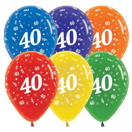 Pack of 25 elegant 30cm latex balloons celebrating age 40, featuring jewel tones and crystal accents for birthday festivities.