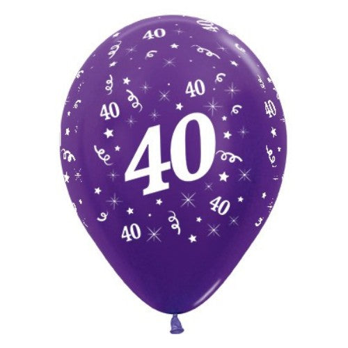Pack of 25 30cm Purple Violet Metallic Pearl balloons celebrating age 40, perfect for festive decorations and memorable milestones.