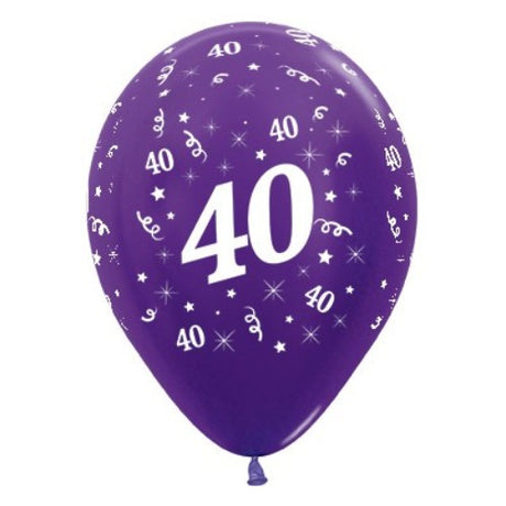 Pack of 25 30cm Purple Violet Metallic Pearl balloons celebrating age 40, perfect for festive decorations and memorable milestones.