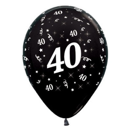 Pack of 25 Black Metallic Pearl balloons, 30cm, perfect for celebrating a sophisticated 40th birthday party.
